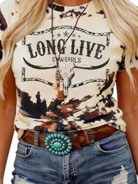 Long Live Cowgirls T Shirt Graphic Tee Country Western Concert Boho Shirt SZ M